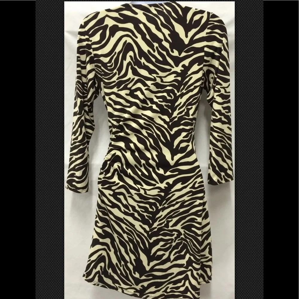 LAUNDRY By SHELLY SEGAL Dress Faux Wrap Animal Print V Neck Mini Sexy Brown